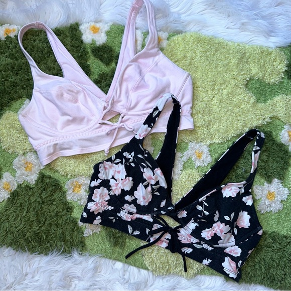 VS PINK • 2 Piece Black Floral & Pastel Pink Women's Bralette Set - Picture 10 of 11